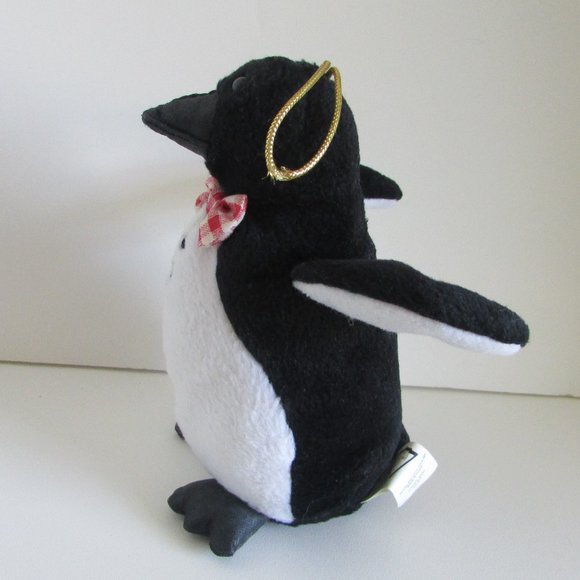 Penguin 5.5" Dakin Emperor Penguin Bean Bag Plush Red White Bow Tie - Picture 5 of 15